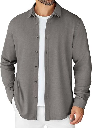 COOFANDY Mens Long Sleeve Button Dwon Knit Shirt Jackets Causal Lightweight Overshirts Stretch Shirts Shackets in Saudi Arabia
