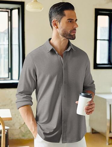COOFANDY Mens Long Sleeve Button Dwon Knit Shirt Jackets Causal Lightweight Overshirts Stretch Shirts Shackets in Saudi Arabia