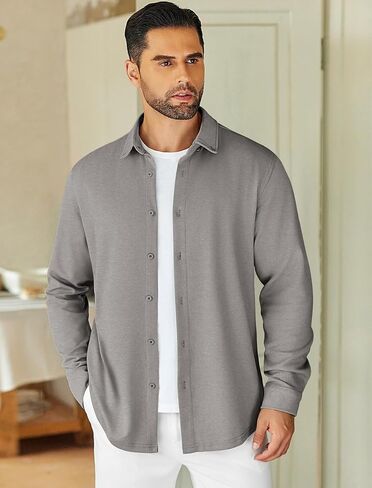 COOFANDY Mens Long Sleeve Button Dwon Knit Shirt Jackets Causal Lightweight Overshirts Stretch Shirts Shackets in Saudi Arabia