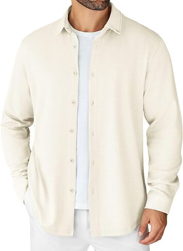 COOFANDY Mens Long Sleeve Button Dwon Knit Shirt Jackets Causal Lightweight Overshirts Stretch Shirts Shackets in Saudi Arabia