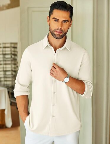 COOFANDY Mens Long Sleeve Button Dwon Knit Shirt Jackets Causal Lightweight Overshirts Stretch Shirts Shackets in Saudi Arabia