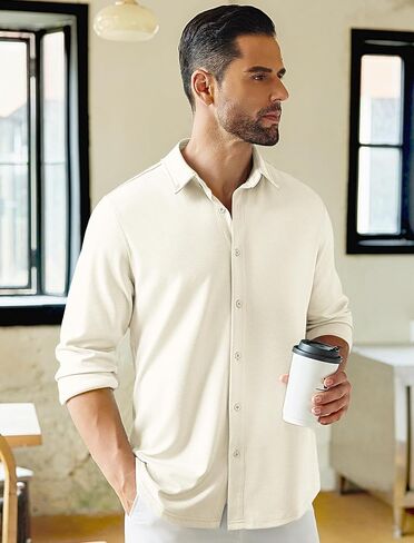 COOFANDY Mens Long Sleeve Button Dwon Knit Shirt Jackets Causal Lightweight Overshirts Stretch Shirts Shackets in Saudi Arabia