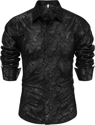 COOFANDY Men's Rose Shiny Shirt Luxury Flowered Printed Button Down Shirt in Saudi Arabia