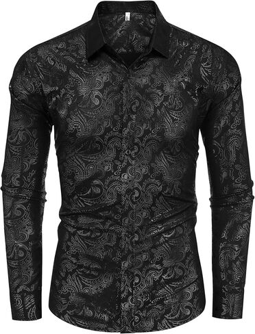 COOFANDY Men's Rose Shiny Shirt Luxury Flowered Printed Button Down Shirt in Saudi Arabia