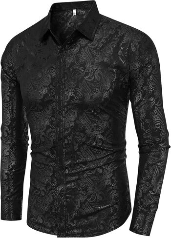 COOFANDY Men's Rose Shiny Shirt Luxury Flowered Printed Button Down Shirt in Saudi Arabia