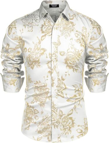 COOFANDY Men's Rose Shiny Shirt Luxury Flowered Printed Button Down Shirt in Saudi Arabia
