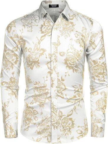 COOFANDY Men's Rose Shiny Shirt Luxury Flowered Printed Button Down Shirt in Saudi Arabia