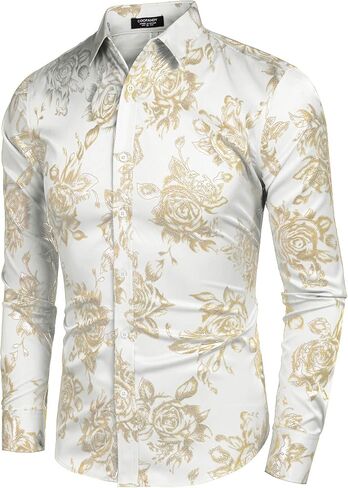 COOFANDY Men's Rose Shiny Shirt Luxury Flowered Printed Button Down Shirt in Saudi Arabia