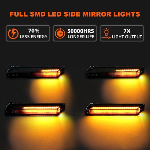 مصابيح إشارة الانعطاف الجانبية LED كهرمانية متتابعة لـ F150 2004-2014، لـ Expedition 1997-2007، لـ Rapt0r 2010-2014، لـ Lincoln Mark LT 2006-2008، مصابيح إشارة الانعطاف ذات العدسات المدخنة، قطعتان in Kuwait