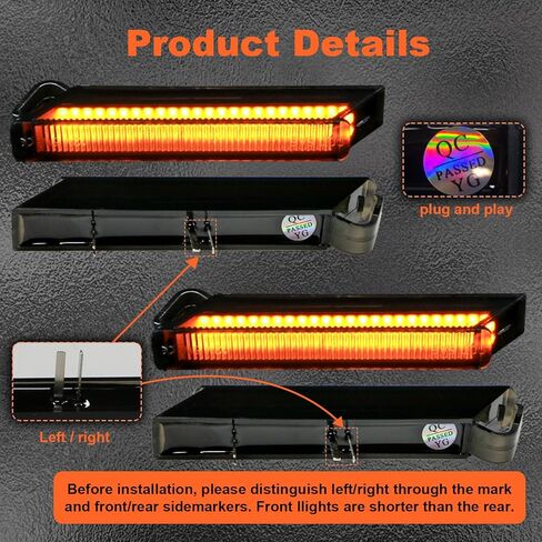 مصابيح إشارة الانعطاف الجانبية LED كهرمانية متتابعة لـ F150 2004-2014، لـ Expedition 1997-2007، لـ Rapt0r 2010-2014، لـ Lincoln Mark LT 2006-2008، مصابيح إشارة الانعطاف ذات العدسات المدخنة، قطعتان in Kuwait