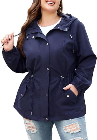 Bloggerlove Women's Rain Jacket Plus Size Lightweight Raincoat with Hood Waterproof Outdoor Windbreaker in Kuwait