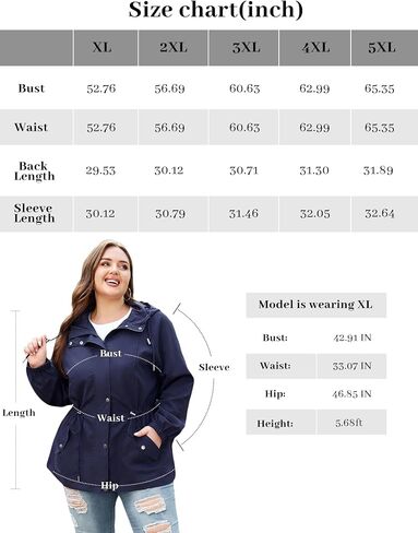 Bloggerlove Women's Rain Jacket Plus Size Lightweight Raincoat with Hood Waterproof Outdoor Windbreaker in Kuwait