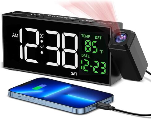 Netzu Projection Clock for Bedroom Ceiling, Alarm Clocks with 350° Rotatable Projector, Date Temperature and Weekday, Manual DST, 5 Brightness, 10 Ringtones, 4 Volumes and Snooze in Kuwait