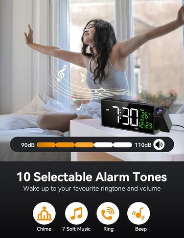 Netzu Projection Clock for Bedroom Ceiling, Alarm Clocks with 350° Rotatable Projector, Date Temperature and Weekday, Manual DST, 5 Brightness, 10 Ringtones, 4 Volumes and Snooze in Kuwait