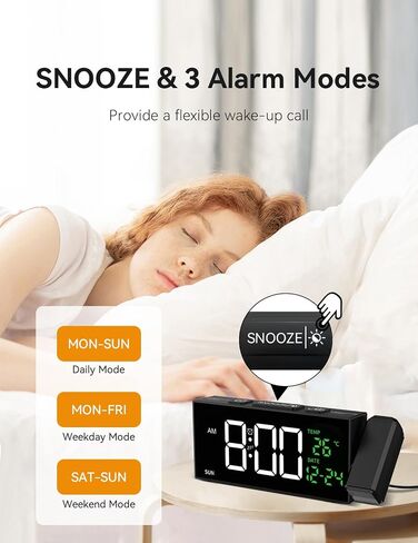 Netzu Projection Clock for Bedroom Ceiling, Alarm Clocks with 350° Rotatable Projector, Date Temperature and Weekday, Manual DST, 5 Brightness, 10 Ringtones, 4 Volumes and Snooze in Kuwait
