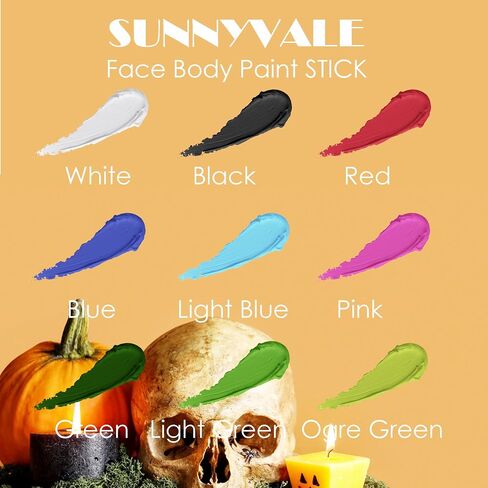 SUNNYVALE Halloween Green Face Body Paint Stick، عين خضراء فاتحة سوداء للرياضة، أساس ليموني لـ Goblin Hulk Shrek Gamora Wicked Witch Hunting Camo Cosplay زي مكياج in Saudi Arabia