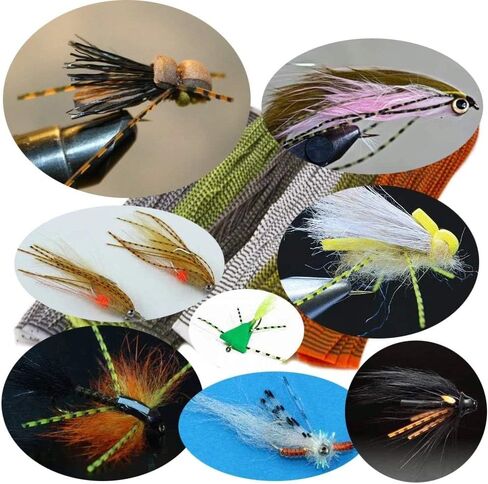 GREATFISHING 10pcs Mix 10 Color Each 50 Strands/Pack 0.8mm Wide Fly Tying Rubber Flutter Legs Grizzly Barred Black Olive Green Yellow Orange Streamer Zonker Nymph Fly Tying Rubber String in Kuwait