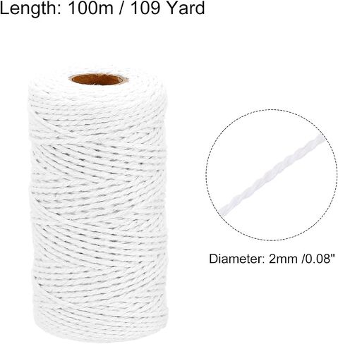 MECCANIXITY 2pcs Cotton Rope Twisted Braided Rope Cord, White100m/109 Yard 2mm Dia for Wall Hanging, Plant Hanger, Knitting, Macrame Knotting in Saudi Arabia