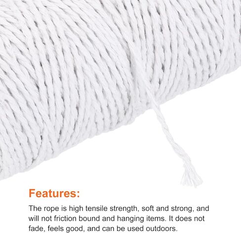 MECCANIXITY 2pcs Cotton Rope Twisted Braided Rope Cord, White100m/109 Yard 2mm Dia for Wall Hanging, Plant Hanger, Knitting, Macrame Knotting in Saudi Arabia