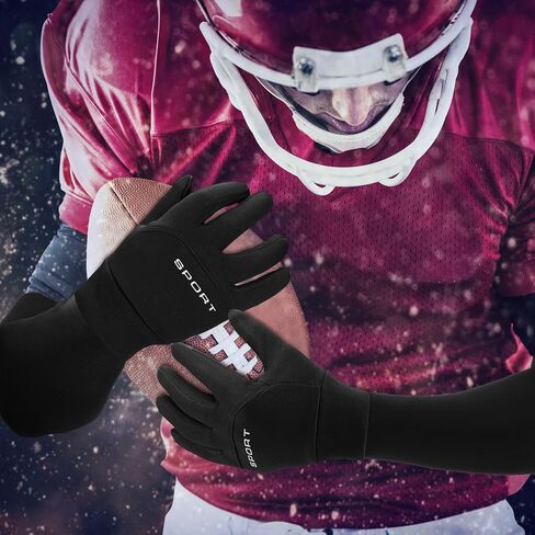 2 Sets Youth Football Gloves and Arm Sleeves Grip Winter Warm Touchscreen Gloves Compression Football Arm Sleeves Thermal Windproof Youth for Gloves Men Football Cycling Outdoor Sports in Saudi Arabia