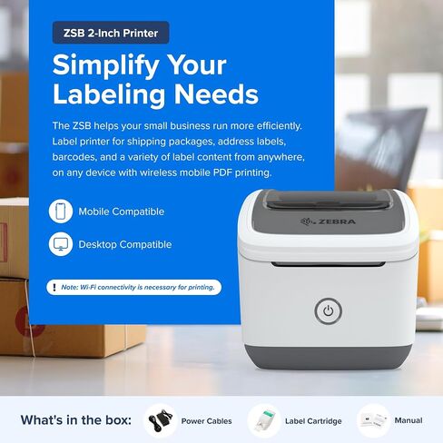 طابعة ملصقات حرارية من سلسلة ZEBRA ZSB مقاس 2 بوصة - 300 نقطة في البوصة، طباعة Wi-Fi، الرموز الشريطية، العنوان، المنتجات والملصقات المخصصة، الطباعة من أي مكان، ما يصل إلى 2 بوصة مثالية للمنزل والمكتب، طابعة ملصقات صغيرة in Saudi Arabia