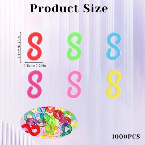 Molain 1000 Pieces Rubber Band S Clips Loom Band Clips Plastic Connectors Refills for Loom Bracelets, Plastic Loom Rubber Band Clips Bracelet Connectors for DIY Handicrafts Bracelet Making(Multicolor) in Saudi Arabia