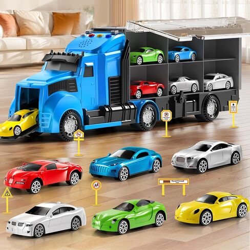 Fire Trucks Toy Set with Play Mat, Carrier Truck Play Vehicles Set for 3 4 5 6 Years Old Boys Kids, Die-Cast Car Toy for Toddlers 3-4 Years, Birthday Gifts Toys for 3-9 Year Old Boys in Saudi Arabia