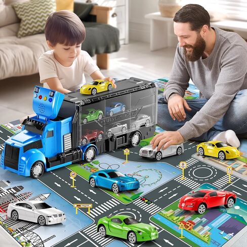 Fire Trucks Toy Set with Play Mat, Carrier Truck Play Vehicles Set for 3 4 5 6 Years Old Boys Kids, Die-Cast Car Toy for Toddlers 3-4 Years, Birthday Gifts Toys for 3-9 Year Old Boys in Saudi Arabia