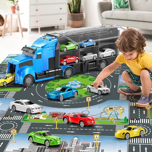 Fire Trucks Toy Set with Play Mat, Carrier Truck Play Vehicles Set for 3 4 5 6 Years Old Boys Kids, Die-Cast Car Toy for Toddlers 3-4 Years, Birthday Gifts Toys for 3-9 Year Old Boys in Saudi Arabia
