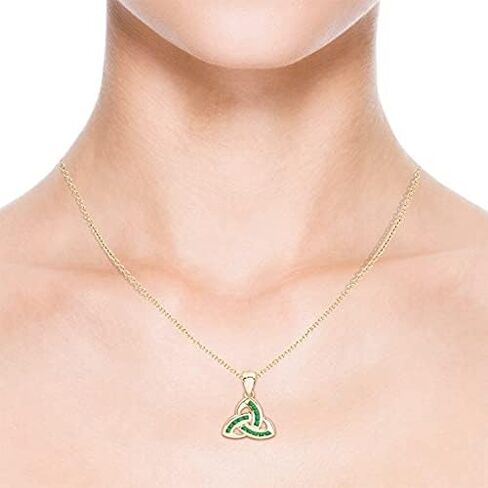 Angara Natural Emerald Dangling Channel-Set Celtic Knot Pendant Necklace in 14K Solid Gold | Birthday, Engagement, Anniversary, Wedding Jewelry Gift for Women in Saudi Arabia