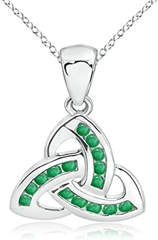 Angara Natural Emerald Dangling Channel-Set Celtic Knot Pendant Necklace in 14K Solid Gold | Birthday, Engagement, Anniversary, Wedding Jewelry Gift for Women in Saudi Arabia