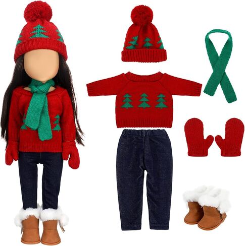Bencailor Christmas 18 Inch Doll Clothes and Accessories Winter Doll Outfits Set Sweaters Trousers Hats Shoes for 18 Inch Doll Gifts(Red White) in Saudi Arabia