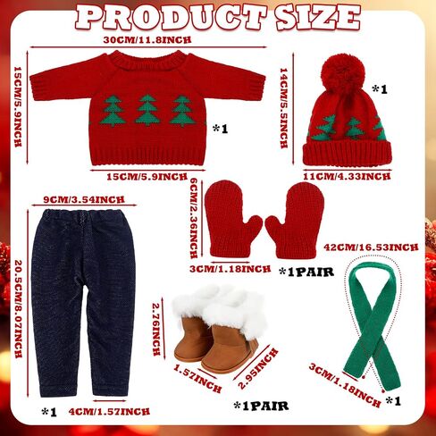 Bencailor Christmas 18 Inch Doll Clothes and Accessories Winter Doll Outfits Set Sweaters Trousers Hats Shoes for 18 Inch Doll Gifts(Red White) in Saudi Arabia