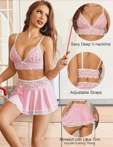 Avidlove Lingerie Sets for Women Sexy Costume Babydoll Lingerie Mini Skirt Two Piece Skirt Set in Saudi Arabia