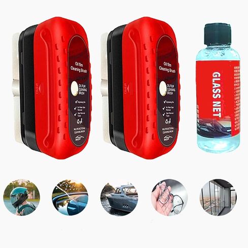 Automotive Oil Film Cleaning Brush, Car Glass Oil Film Remover For Car Window Cleaner, Glass Cleaning Board, Glass Coating For Windshield, Automotive Oil Cleaning Brush (2pc Brush 8Oz Liq. & 2Oz Liq.) in Saudi Arabia
