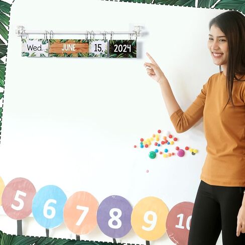 Calendar Bulletin Board Set Colorful Classroom Flip Calendar with Holder 54 Date Cards Adjustable Calendar Holder Numbers for Teacher Classroom Organization Home Decor (Spotty Boho) in Saudi Arabia