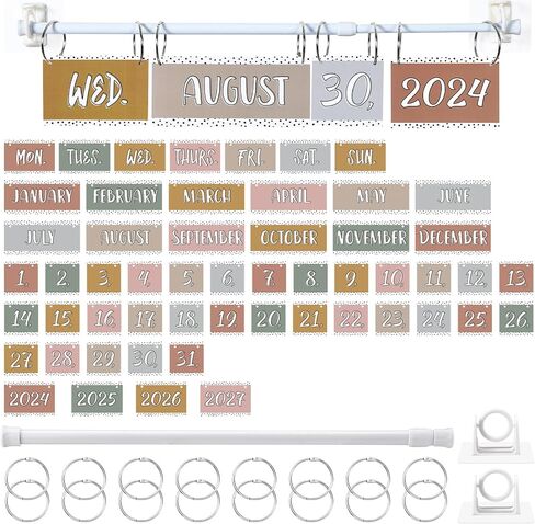 Calendar Bulletin Board Set Colorful Classroom Flip Calendar with Holder 54 Date Cards Adjustable Calendar Holder Numbers for Teacher Classroom Organization Home Decor (Spotty Boho) in Saudi Arabia