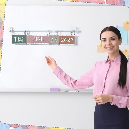 Calendar Bulletin Board Set Colorful Classroom Flip Calendar with Holder 54 Date Cards Adjustable Calendar Holder Numbers for Teacher Classroom Organization Home Decor (Spotty Boho) in Saudi Arabia