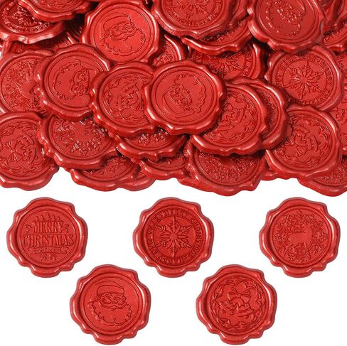 Dianelhall 50 Pcs Christmas Wax Seal Stickers Vintage Envelope Seal Stickers Embossed Christmas Wedding Sticker Roses Snowflake Stickers Self Adhesive Wax Seals for Wedding(Wine Red) in Kuwait