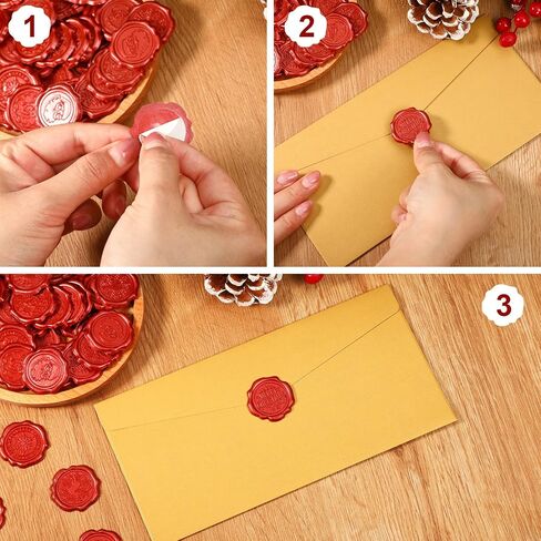 Dianelhall 50 Pcs Christmas Wax Seal Stickers Vintage Envelope Seal Stickers Embossed Christmas Wedding Sticker Roses Snowflake Stickers Self Adhesive Wax Seals for Wedding(Wine Red) in Kuwait
