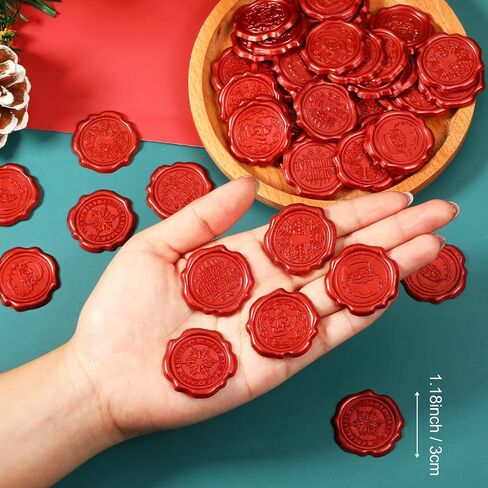 Dianelhall 50 Pcs Christmas Wax Seal Stickers Vintage Envelope Seal Stickers Embossed Christmas Wedding Sticker Roses Snowflake Stickers Self Adhesive Wax Seals for Wedding(Wine Red) in Kuwait