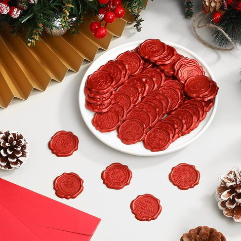 Dianelhall 50 Pcs Christmas Wax Seal Stickers Vintage Envelope Seal Stickers Embossed Christmas Wedding Sticker Roses Snowflake Stickers Self Adhesive Wax Seals for Wedding(Wine Red) in Kuwait