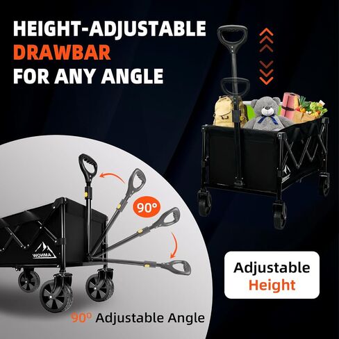 Collapsible Folding Beach Wagon Cart, Utility Large Capacity Cart Foldable Wagon with All Terrain Wheels, Grocery Wagon Cart for Garden Shopping Sports Camping, Black in Kuwait
