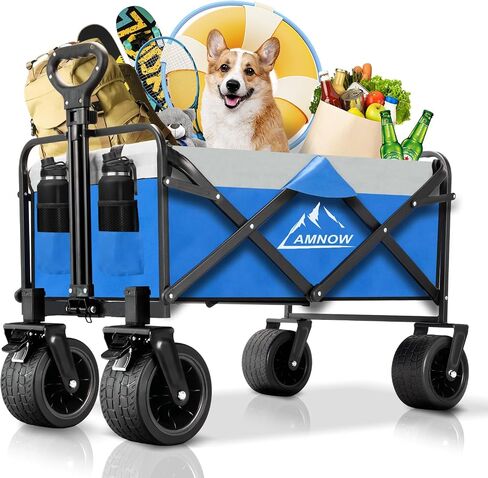 Collapsible Folding Beach Wagon Cart, Utility Large Capacity Cart Foldable Wagon with All Terrain Wheels, Grocery Wagon Cart for Garden Shopping Sports Camping, Black in Kuwait