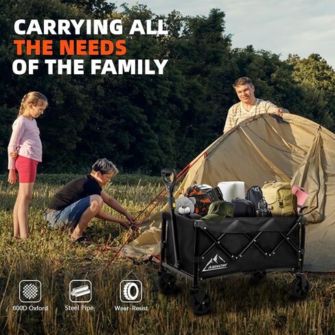 Collapsible Folding Beach Wagon Cart, Utility Large Capacity Cart Foldable Wagon with All Terrain Wheels, Grocery Wagon Cart for Garden Shopping Sports Camping, Black in Kuwait