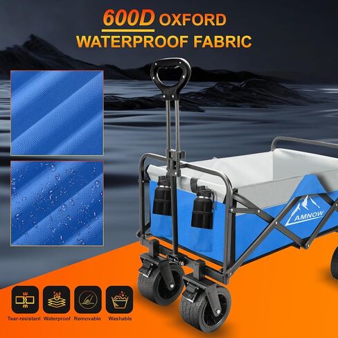 Collapsible Folding Beach Wagon Cart, Utility Large Capacity Cart Foldable Wagon with All Terrain Wheels, Grocery Wagon Cart for Garden Shopping Sports Camping, Black in Kuwait