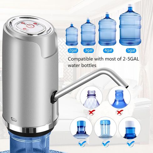 Water Pump for 5 Gallon Bottle, Electric 5 Gallon Water Dispenser Universal USB Charging Drinking Water Bottle Pump(Silver) in Saudi Arabia