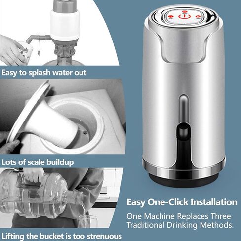 Water Pump for 5 Gallon Bottle, Electric 5 Gallon Water Dispenser Universal USB Charging Drinking Water Bottle Pump(Silver) in Saudi Arabia