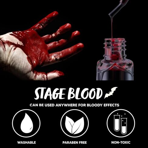 Spooktacular Creations Halloween Fake Blood Makeup، زجاجة دم المرحلة 2 أونصة، دم داكن، قطرات دم قابلة للغسل لحفلة الهالوين التنكرية، مصاص الدماء، الزومبي، مكياج SFX، حفلة تنكرية in Saudi Arabia
