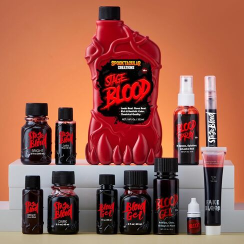 Spooktacular Creations Halloween Fake Blood Makeup، زجاجة دم المرحلة 2 أونصة، دم داكن، قطرات دم قابلة للغسل لحفلة الهالوين التنكرية، مصاص الدماء، الزومبي، مكياج SFX، حفلة تنكرية in Saudi Arabia